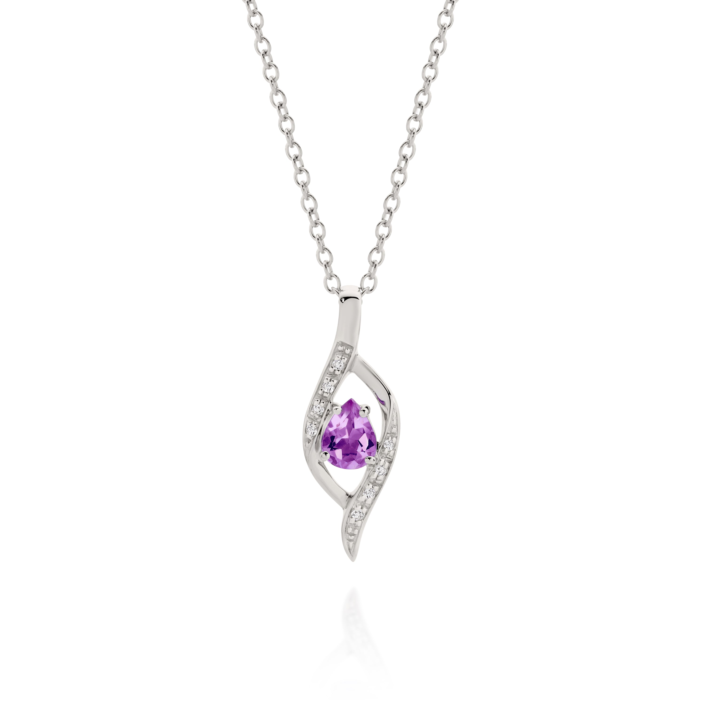 9ct white gold amethyst & diamond pendant