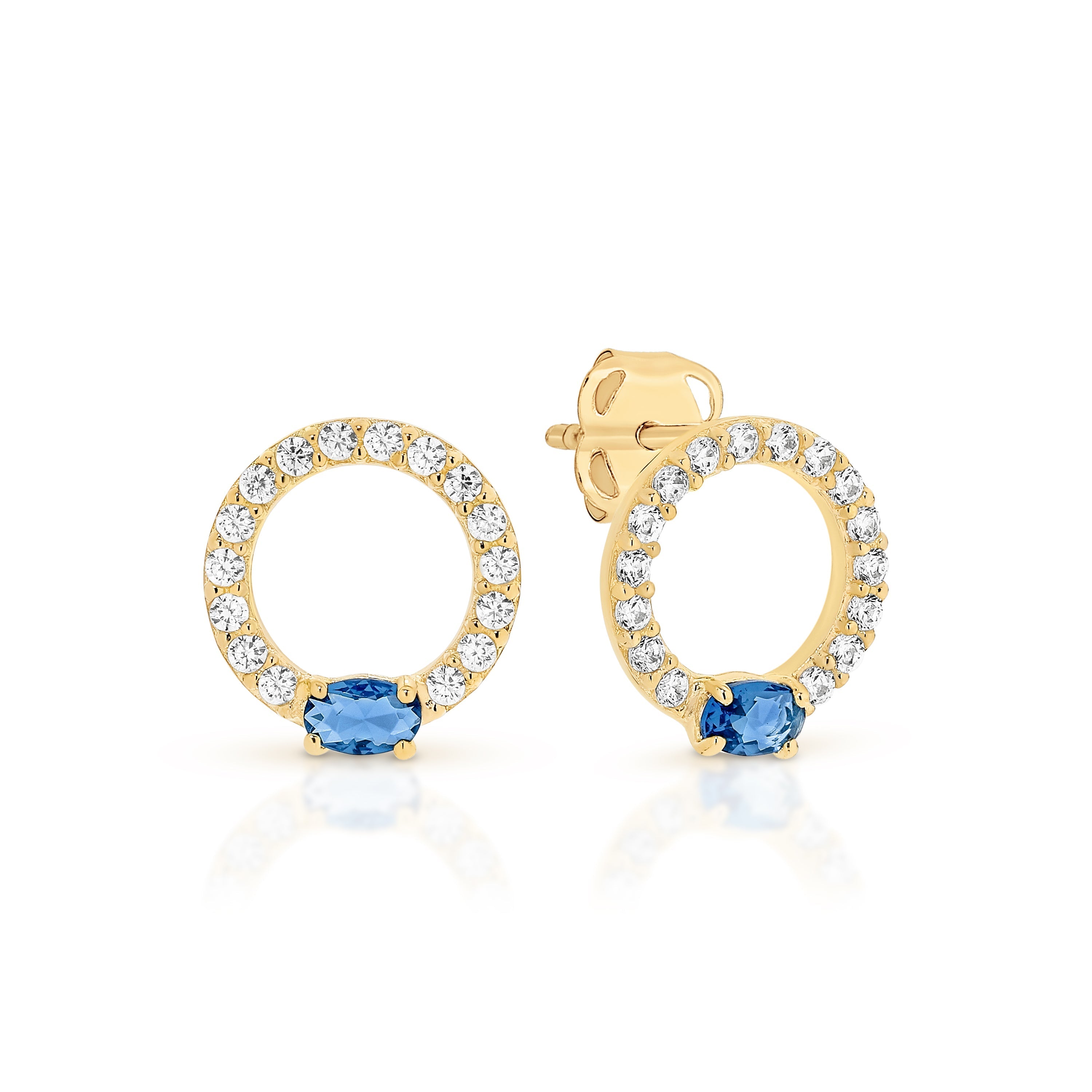 9ct sapphire colour & white cubic zirconia circle studs