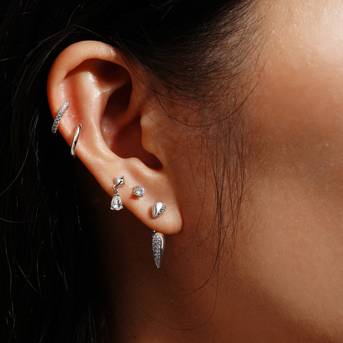 Ania Haie Silver Pyramid Dangle Threaded Stud Earrings
