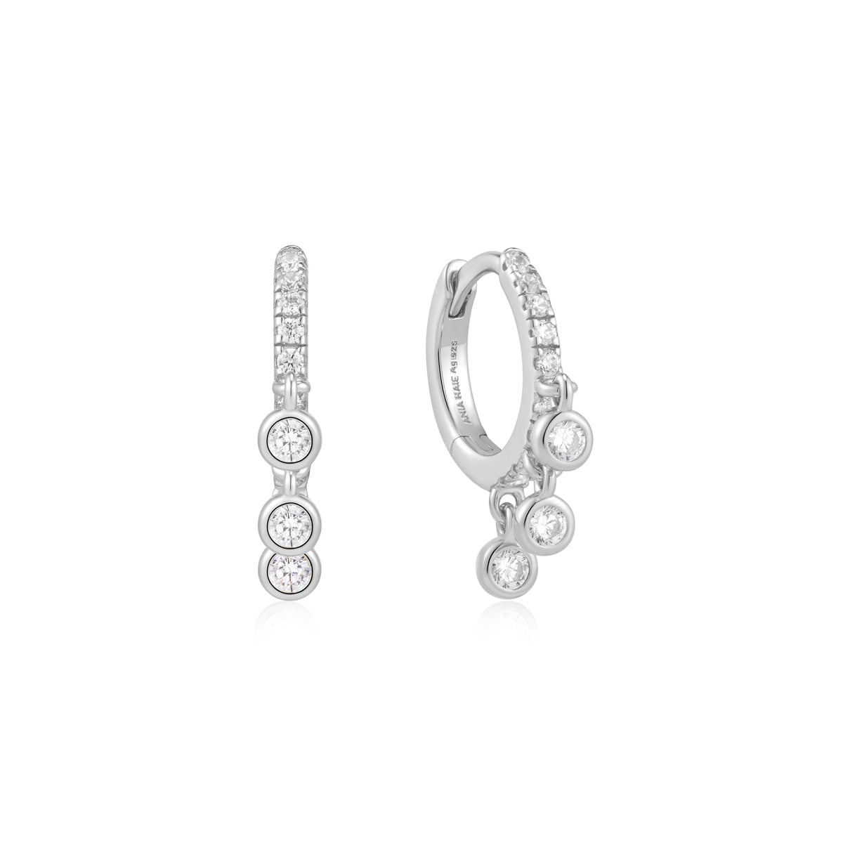 Ania Haie Silver Trio-Drop Huggie Hoop Earrings