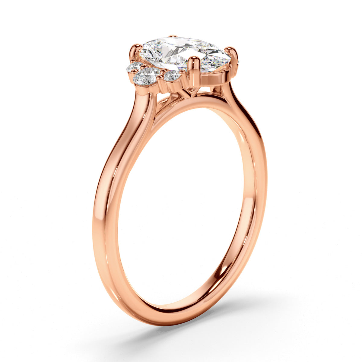 Oval Cut Diamond Engagement Ring with Diamond Cluster Sides