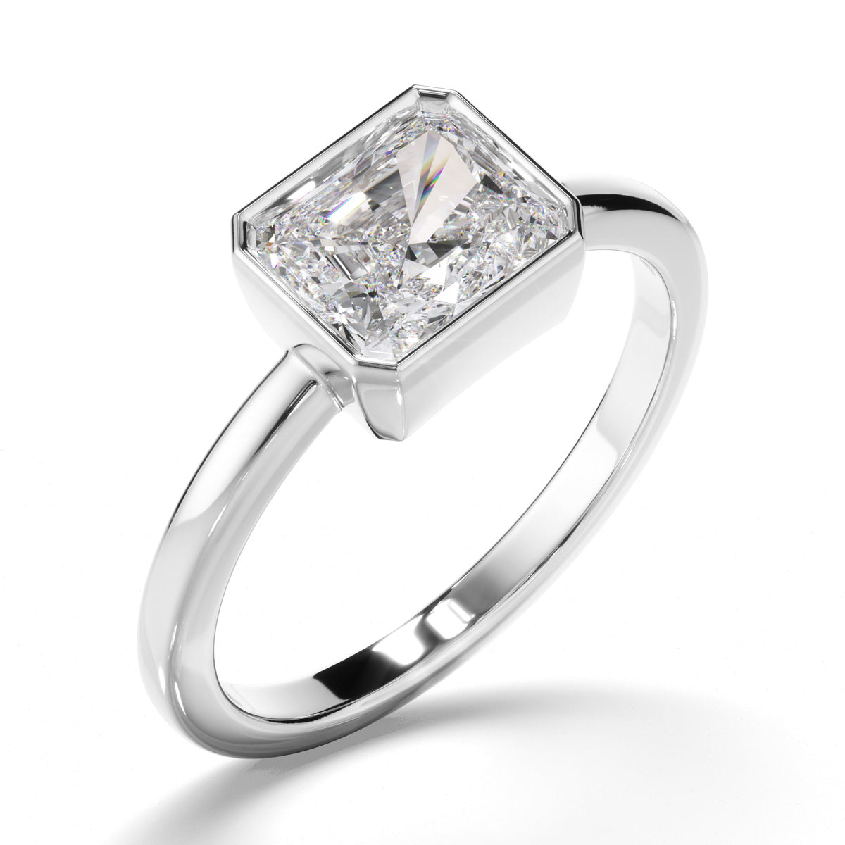 Radiant Cut Diamond Bezel Solitaire East West Engagement Ring