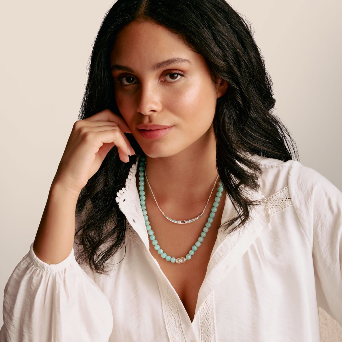 THOMAS SABO Half-Form Necklace with Red Zirconia Stone