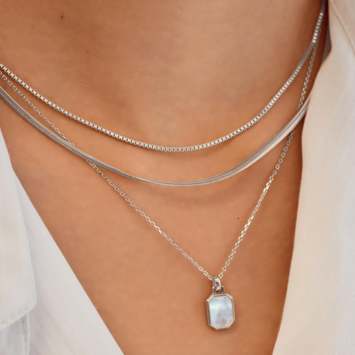 Ania Haie Silver Square Mother-of-Pearl Necklace