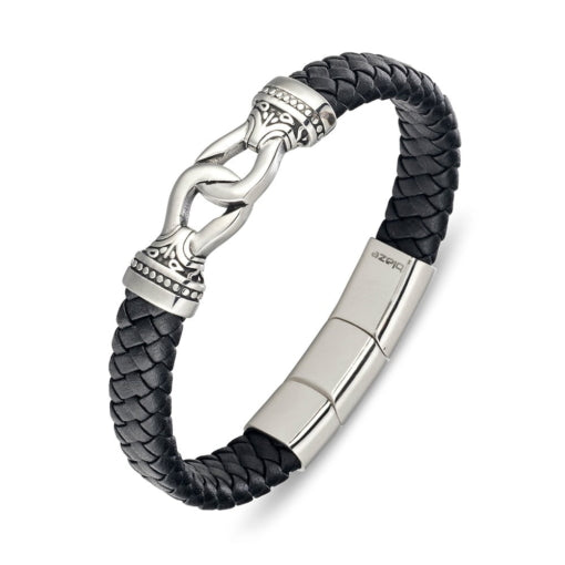 Stainless steel & leather bracelet