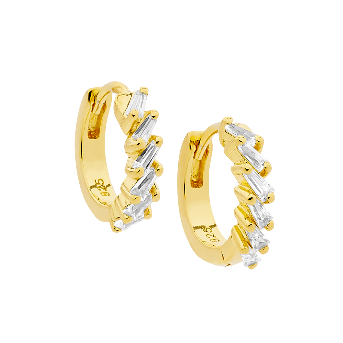 Yellow Gold Plated Sterling Silver Cubic Zirconia Huggie Earrings