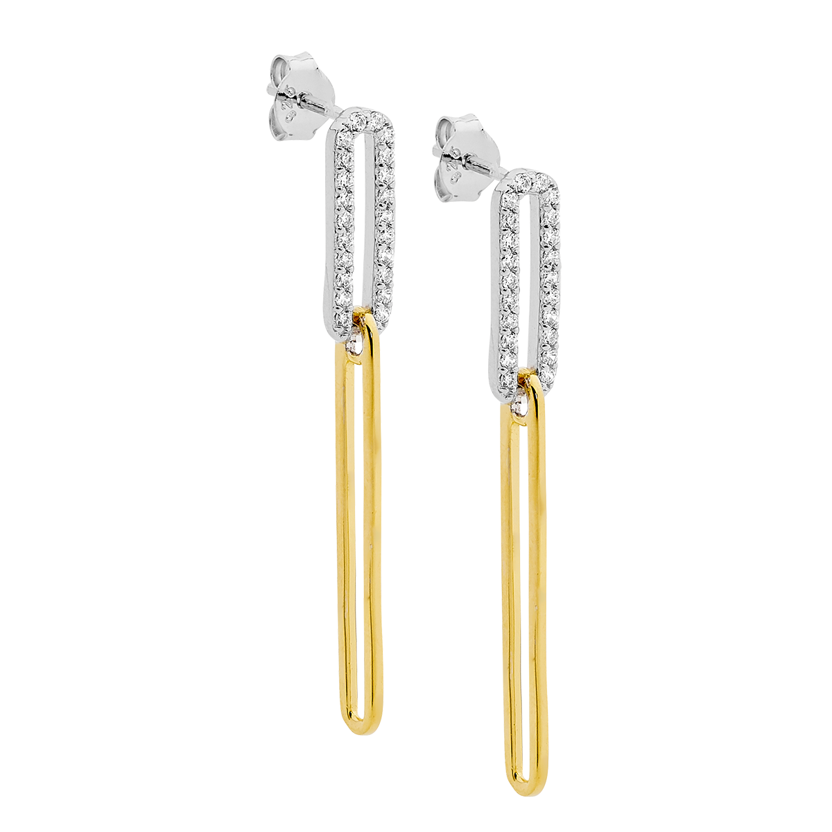 Yellow Gold Plated Sterling Silver Cubic Zirconia Drop Stud Earrings
