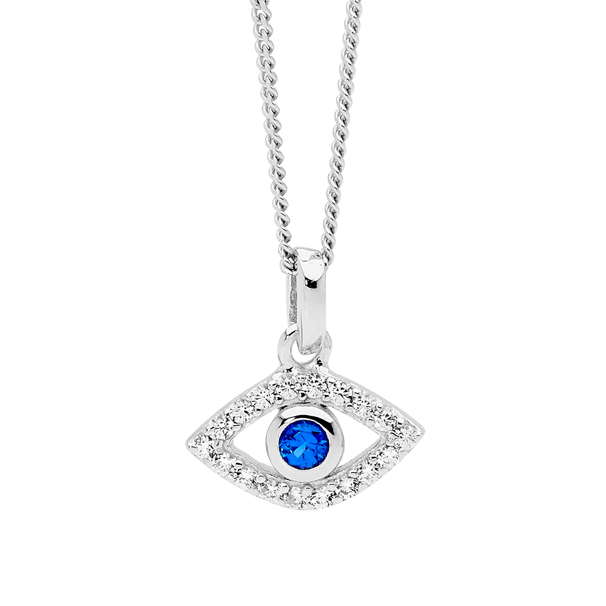 Sterling Silver Evil Eye Cubic Zirconia Pendant On Chain