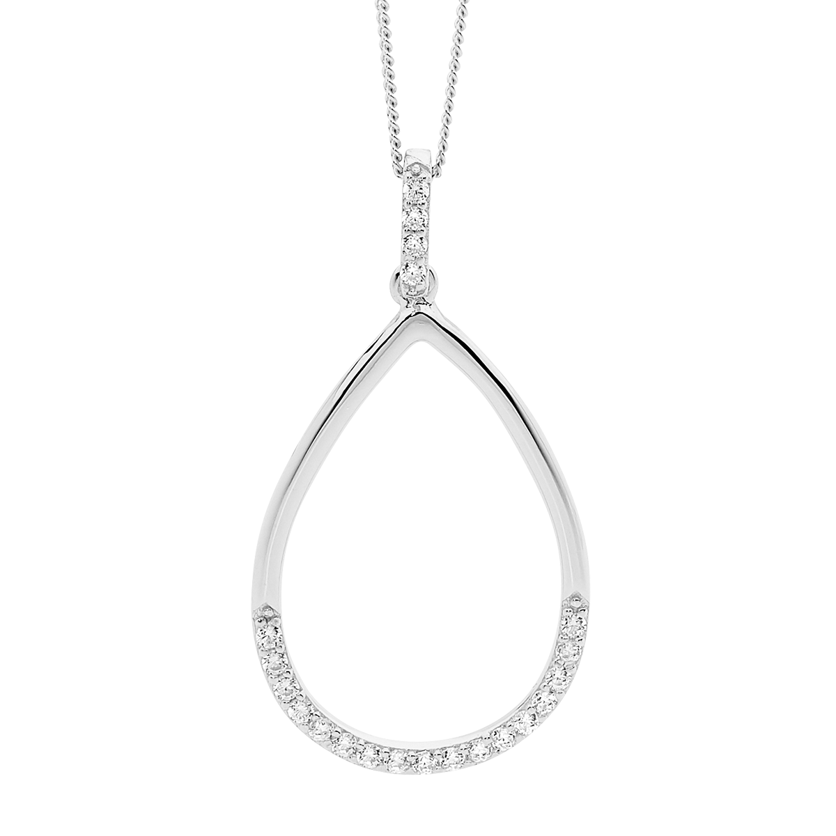Sterling Silver Cubic Zirconia Tear Drop Pendant On Chain