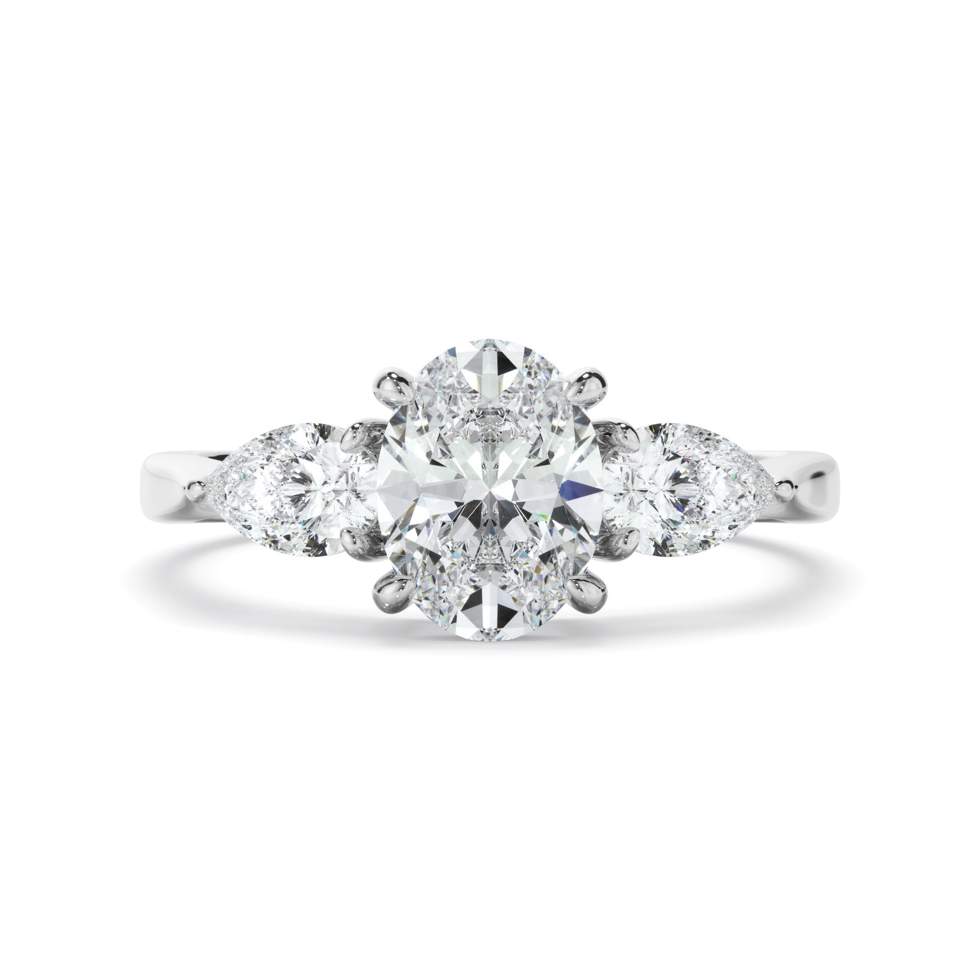 Oval Cut Diamond Engagement Ring With Pear Cut Diamond Sides