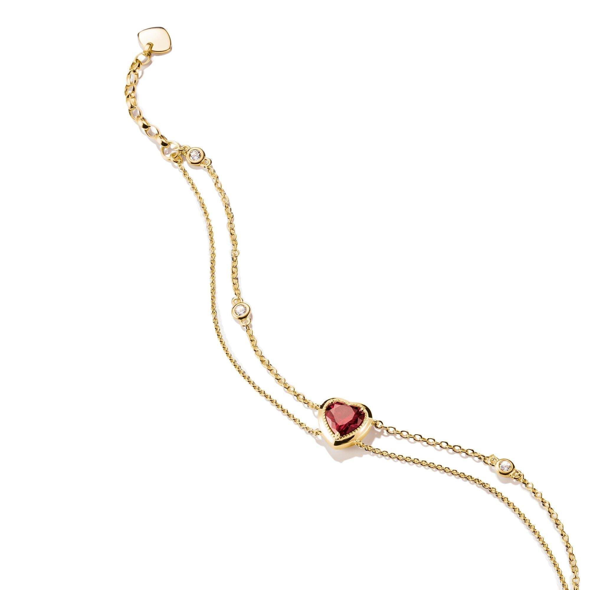 THOMAS SABO Two-Row Bracelet with Red Heart Stone Gold