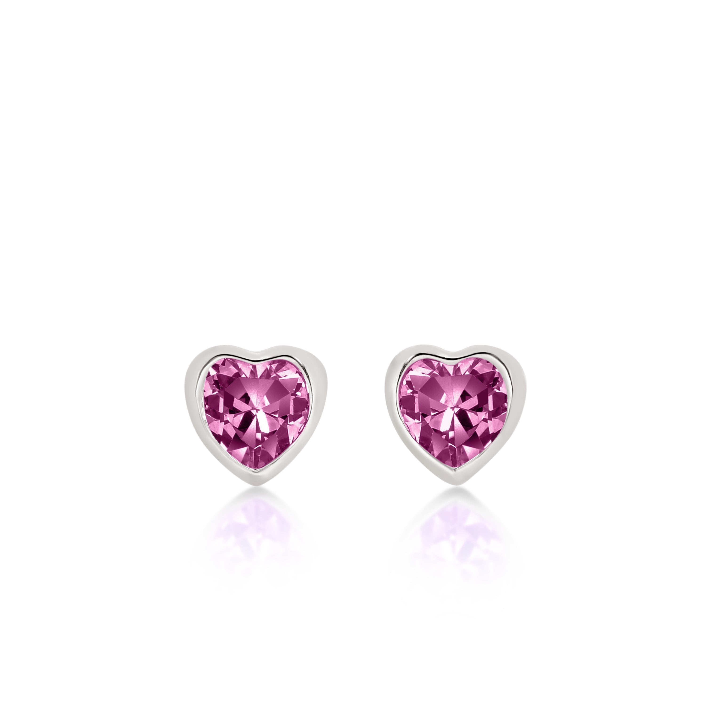 Silver pink cubic zirconia heart studs