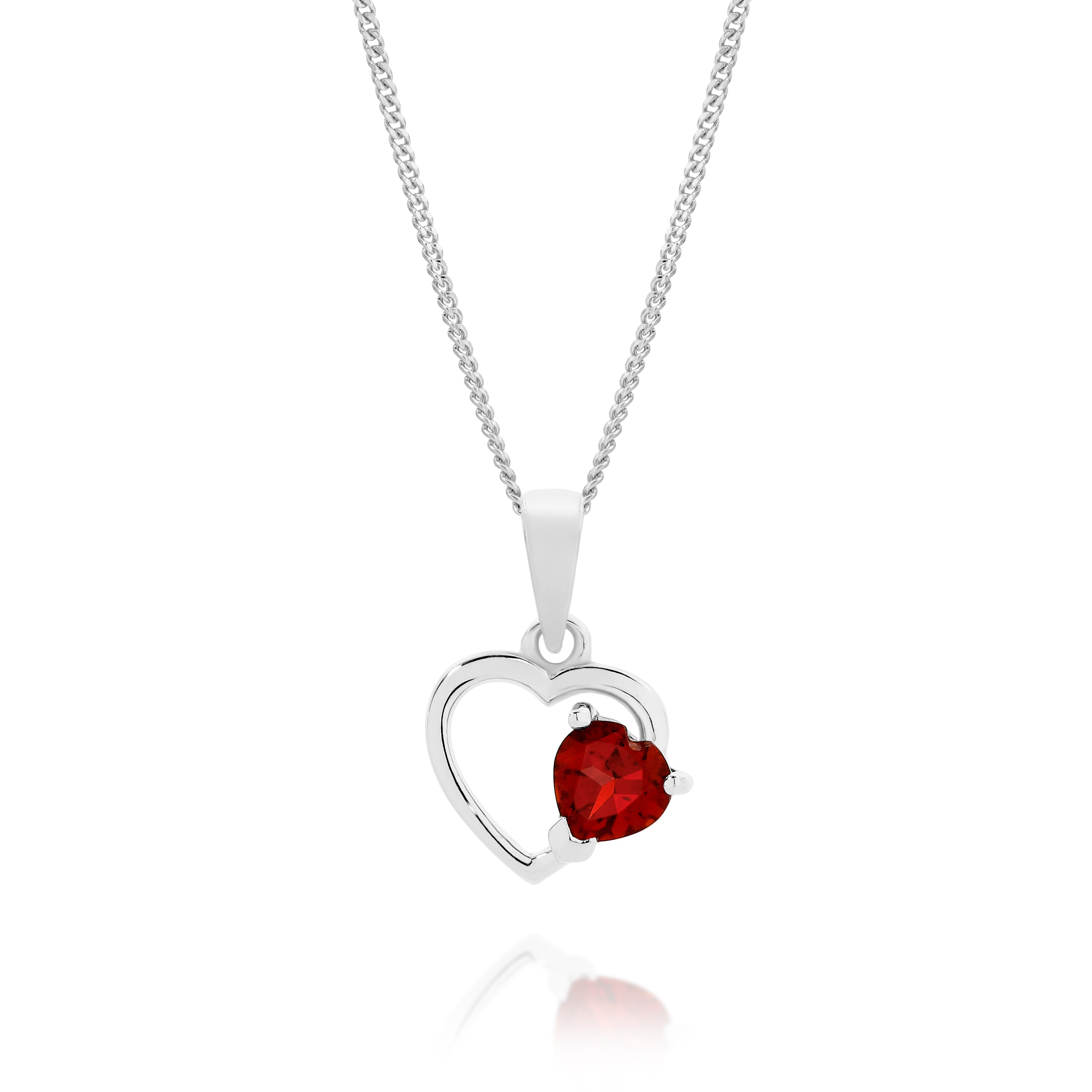 Silver garnet heart pendant