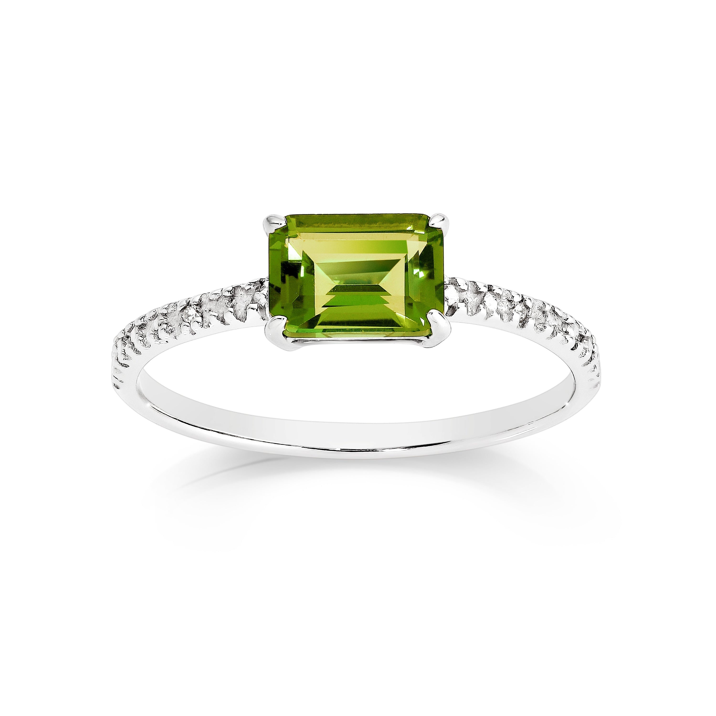 Silver peridot & diamond ring