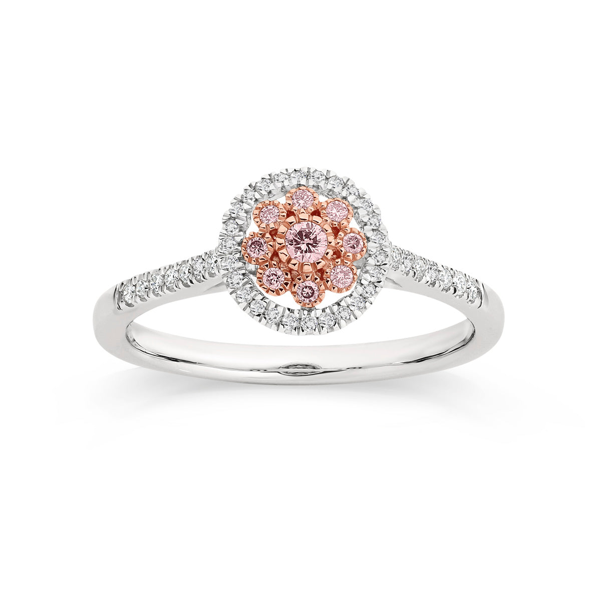 9ct White Gold 0.25ct Natural Australian Pink Diamond Halo Ring