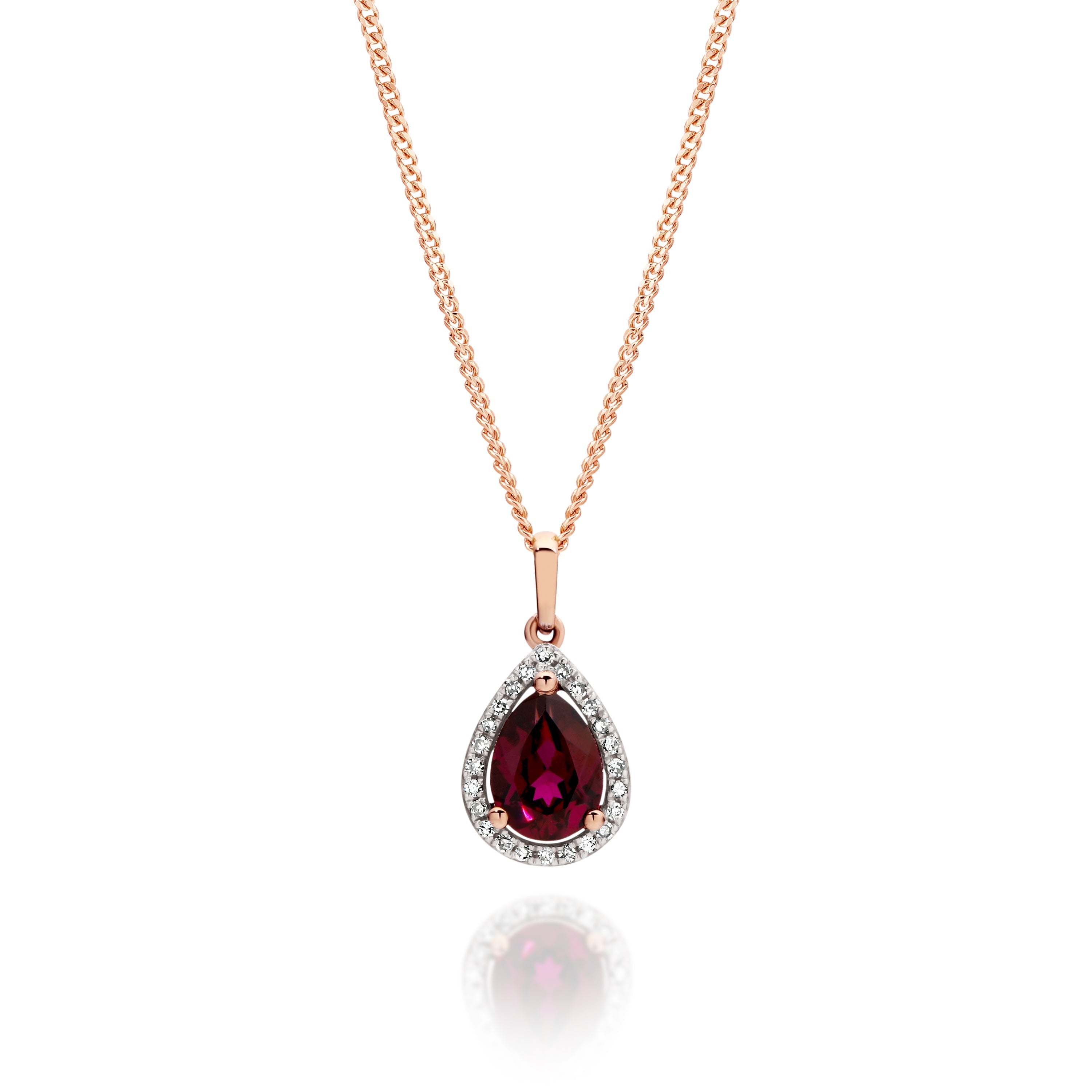 9ct rose gold Garnet and Diamond pendant.