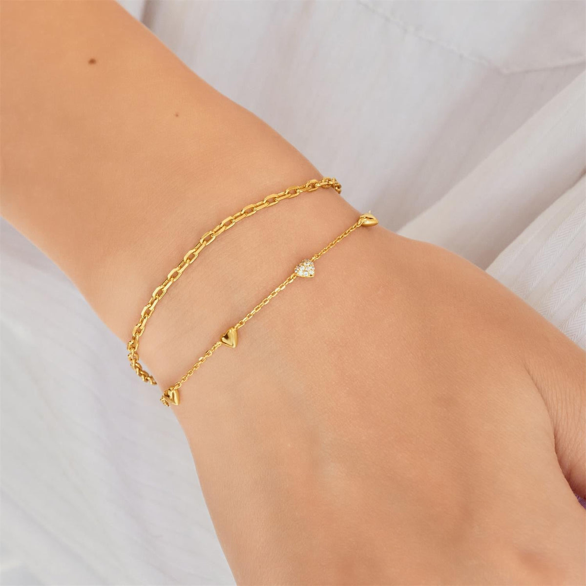 Ania Haie Gold Pave Puffed Heart Station Bracelet