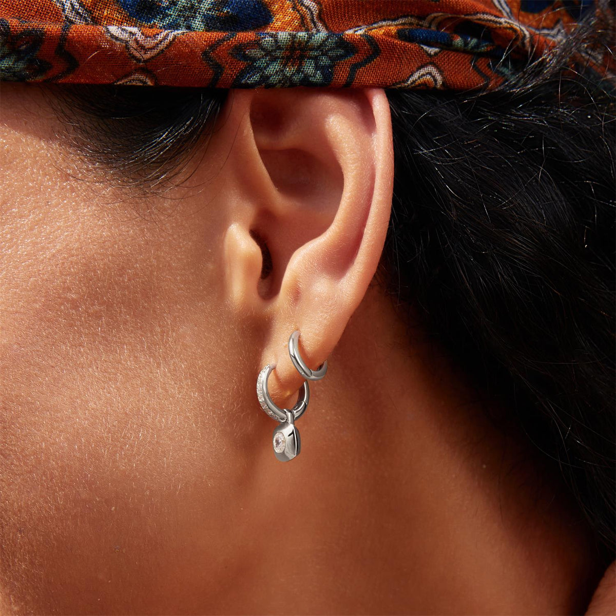 Ania Haie Silver Modern Bezel-Set Huggie Hoop Earrings