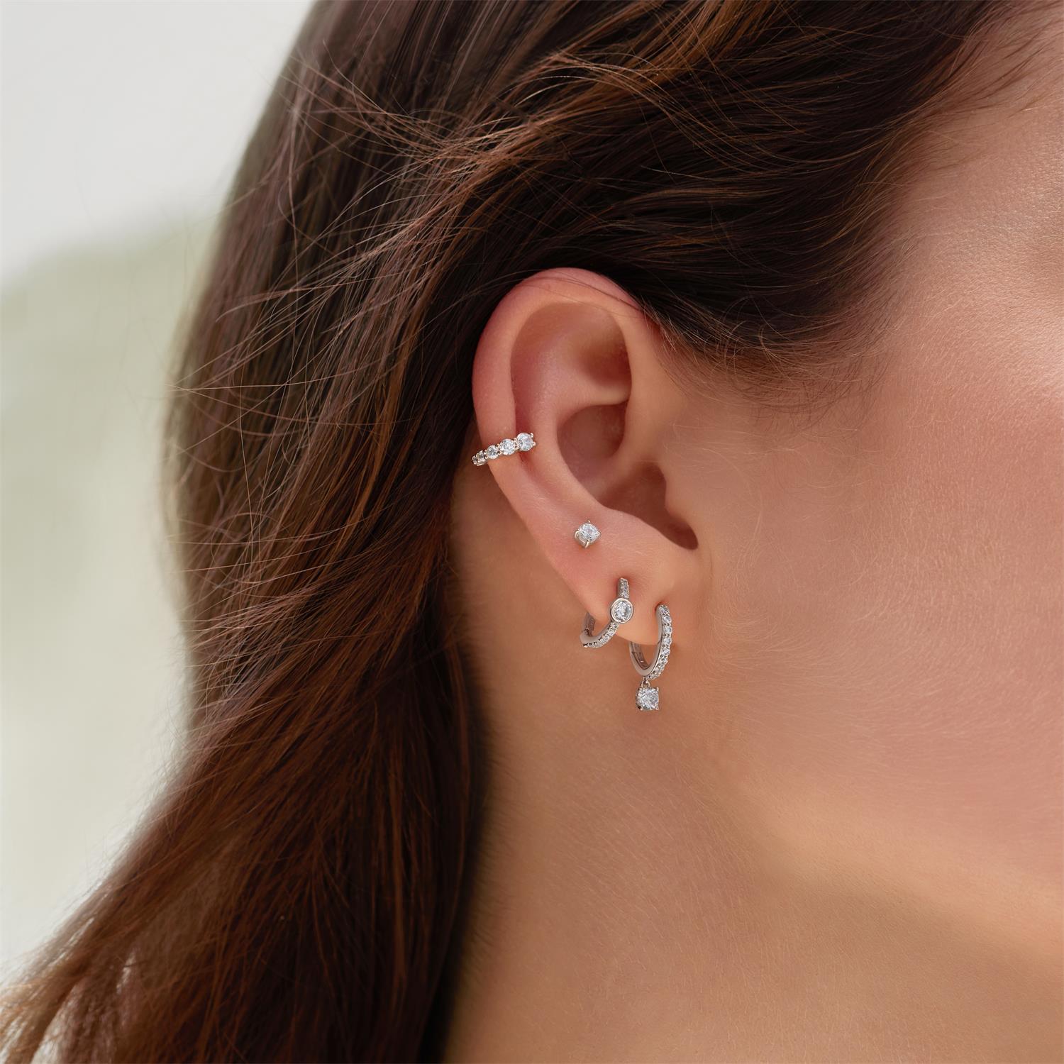 Ania Haie Silver Dangling Sparkle Huggie Hoop Earrings