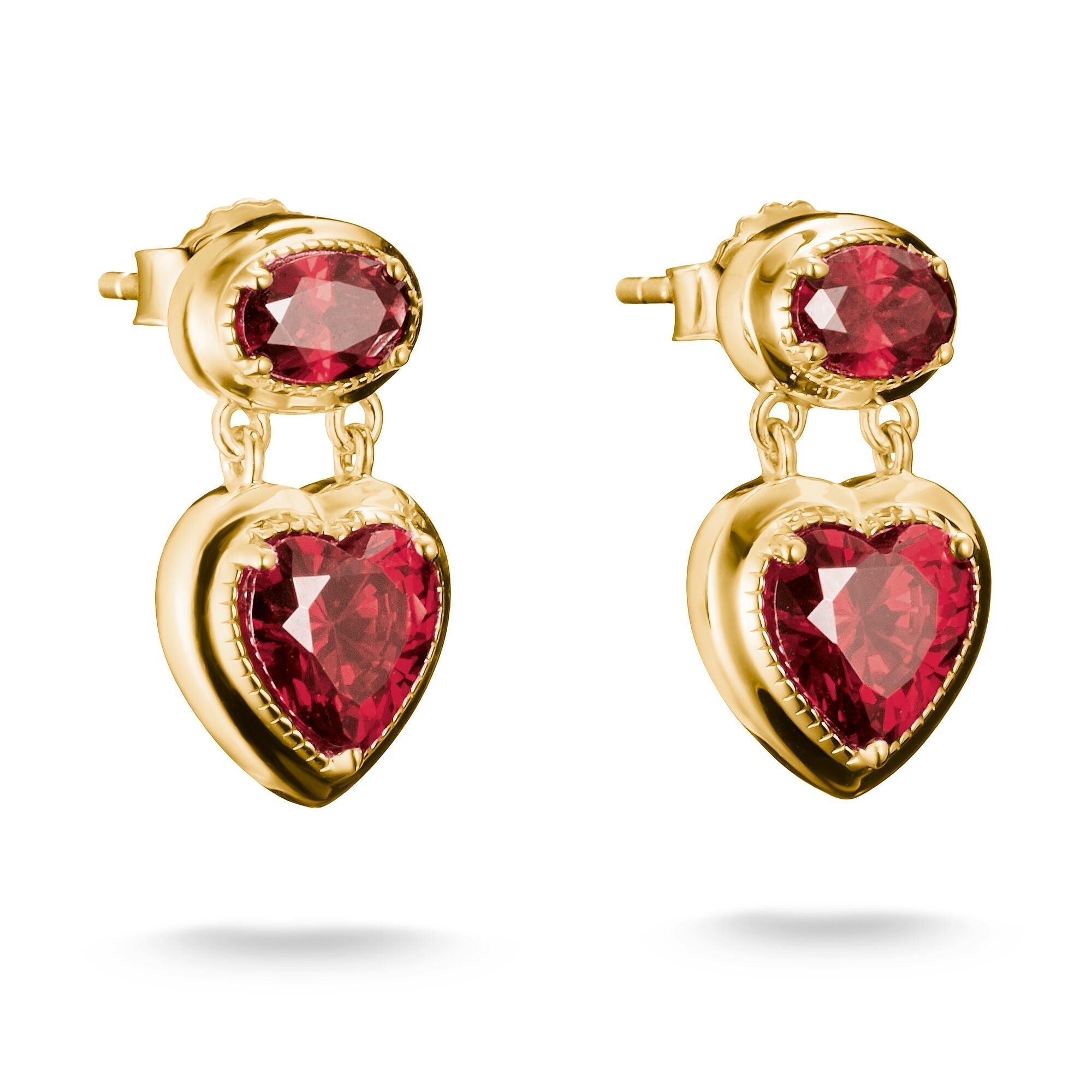 THOMAS SABO Stud Earrings with Red Heart Stones Gold