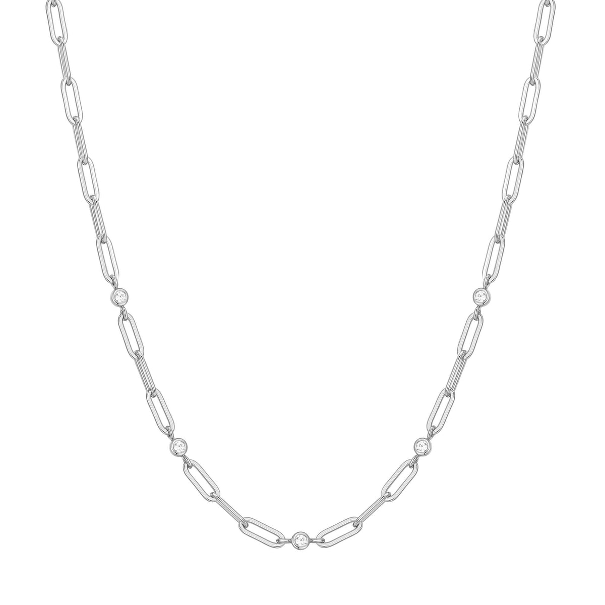 Ania Haie Silver Bezel Station Paper Clip Chain Necklace