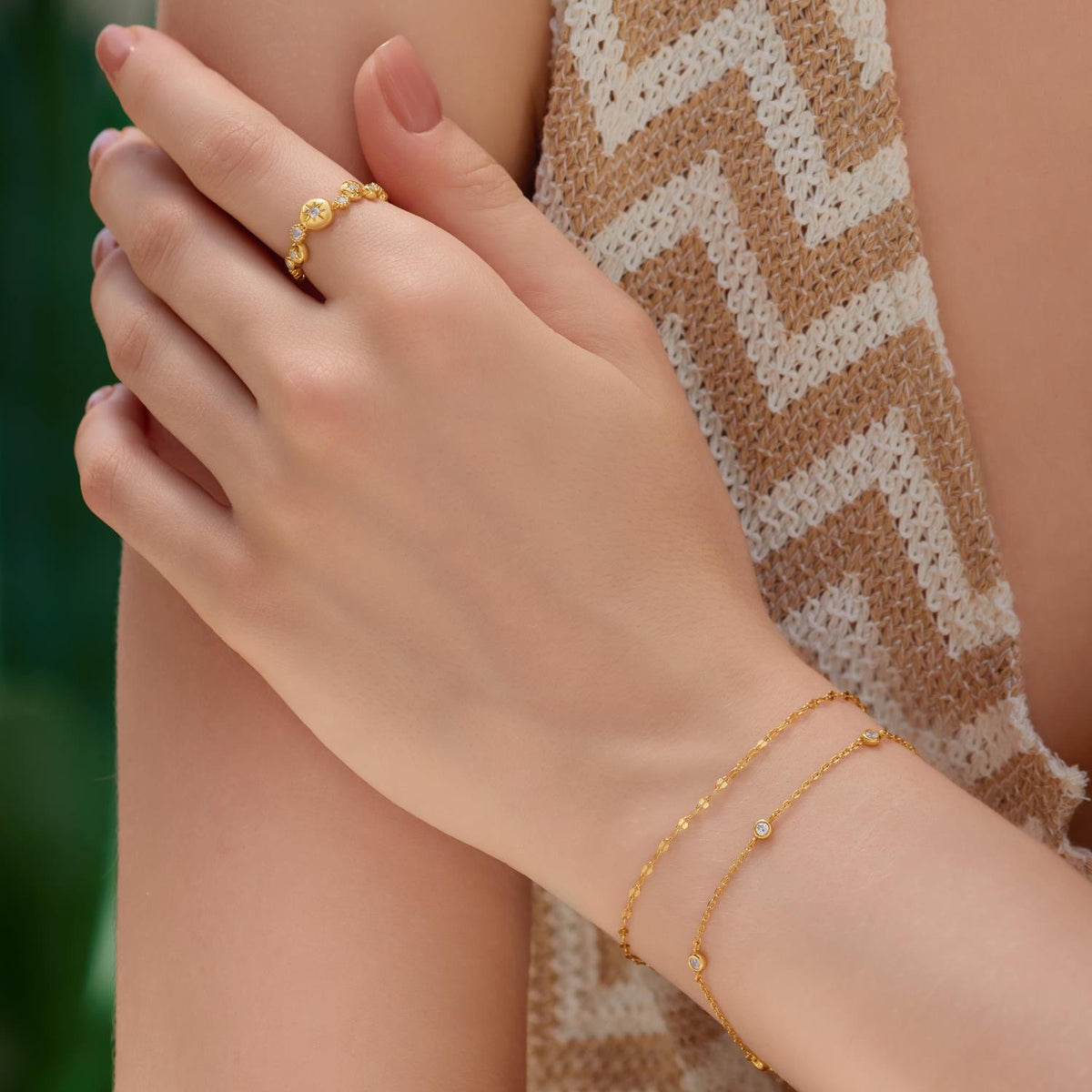 Ania Haie Gold Starburst Zig-Zag Beaded Ring