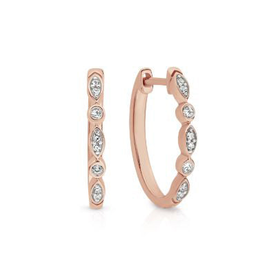 9ct Rose Gold 0.10ct Vintage Inspired Huggie Earrings 