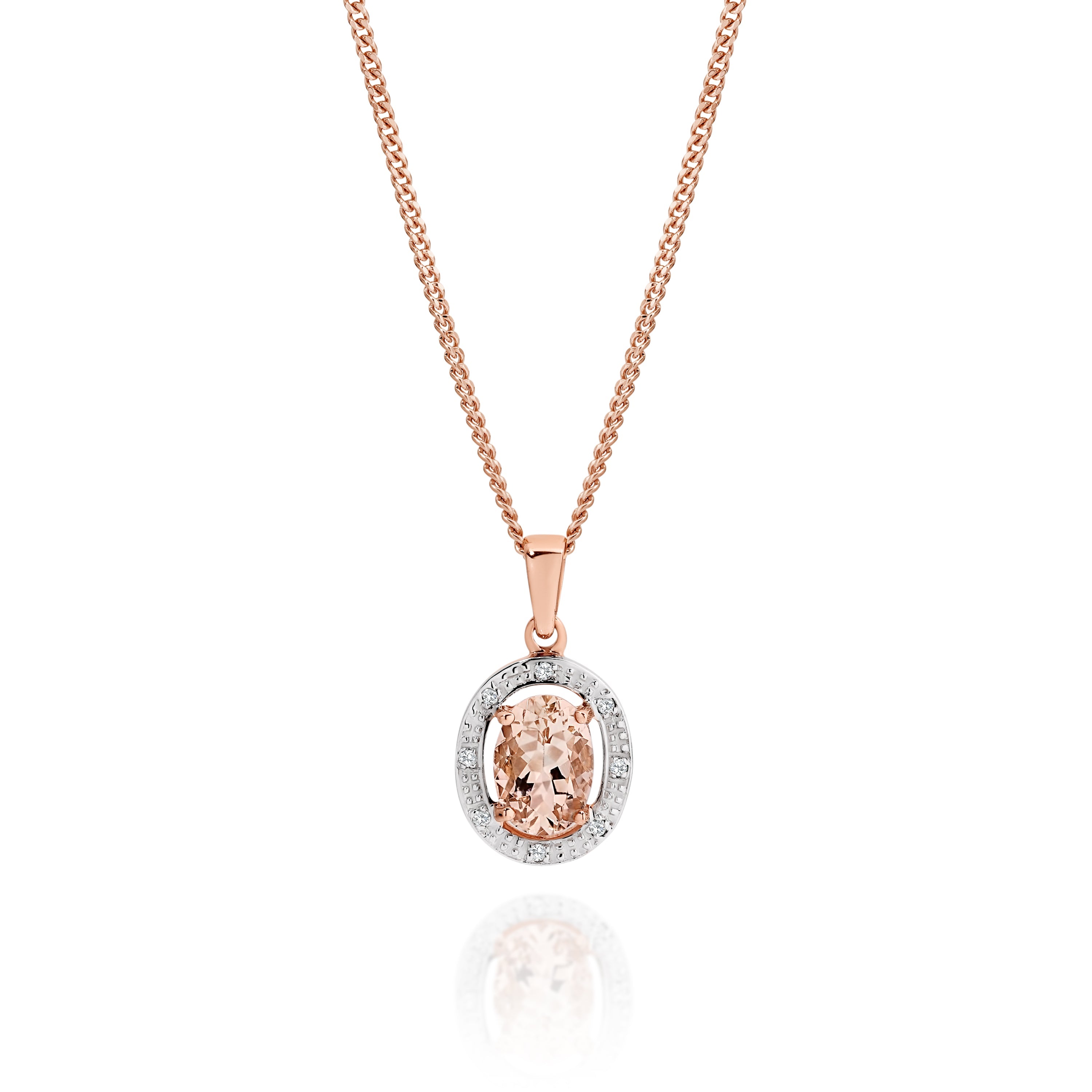 9ct Rose Gold Morganite & Diamond Pendant